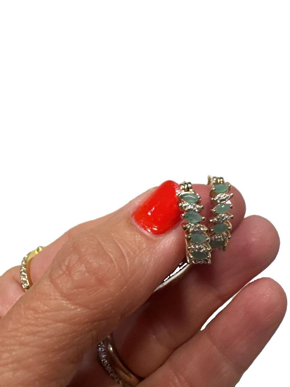 925 Sterling Silver Yellow Gold Tone Hinged Huggie Hoop Marquise Emerald